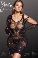 YesX Bodystocking Dress Sparkly One Size (Plus) Black