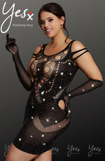 YesX Bodystocking Dress Sparkly One Size (Plus) Black