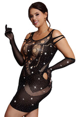 YesX Bodystocking Dress Sparkly One Size (Plus) Black