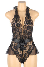 YesX Black Lace Ruffle Mesh Teddy