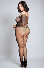 YesX Plus Size Fishnet Sparkly Bodystocking Black