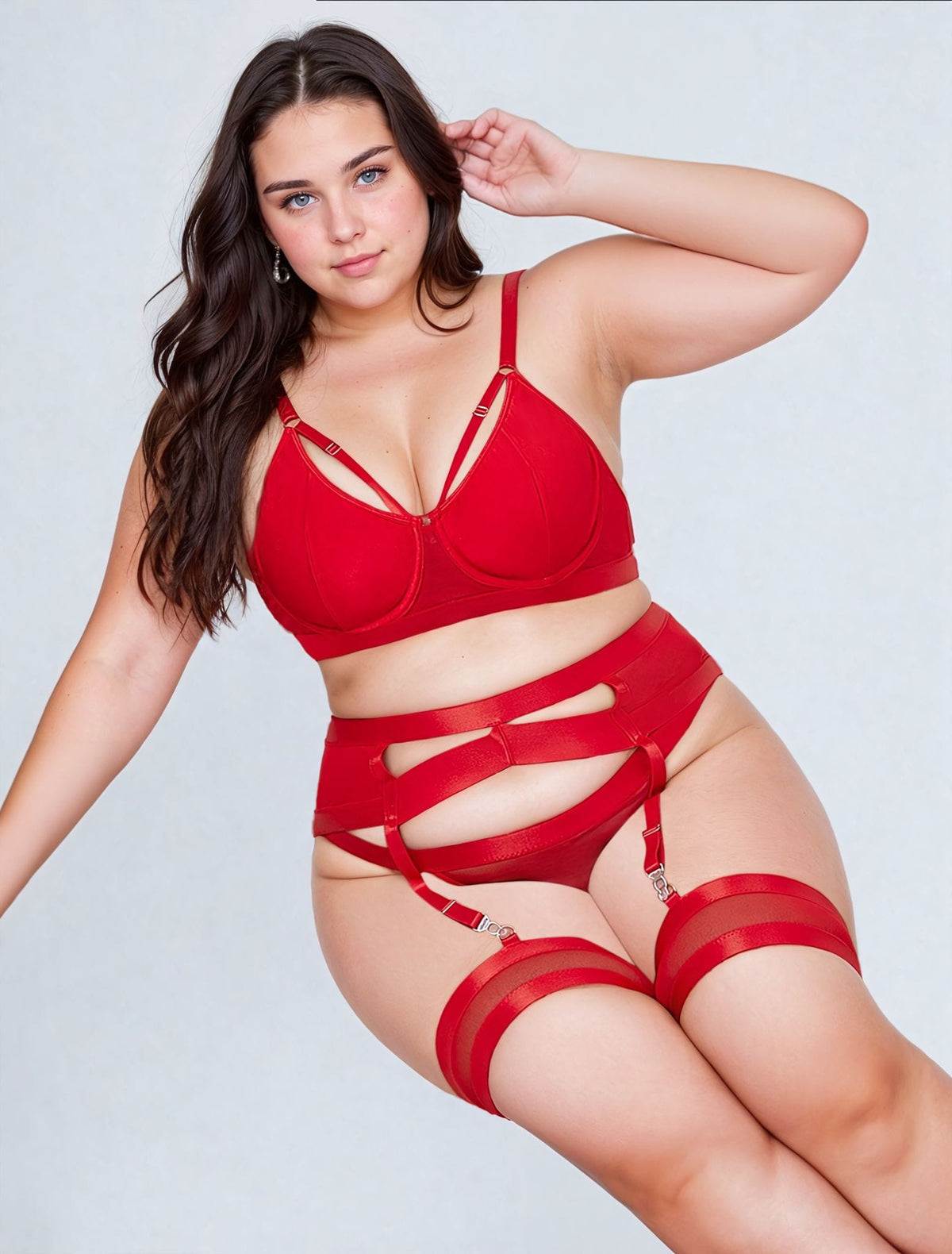 YesX YX870Q Plus Size Bondage Garter Bra Set Up To 2XL Red
