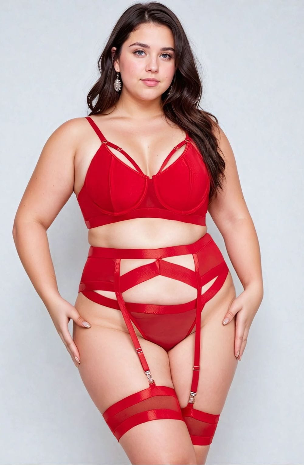 YesX YX870Q Plus Size Bondage Garter Bra Set Up To 2XL Red