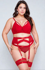 YesX YX870Q Plus Size Bondage Garter Bra Set Up To 2XL Red