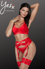 YesX Bondage Garter Bra Lingerie Set Red