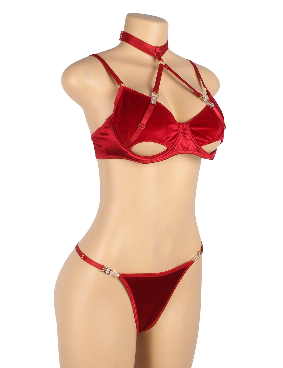 YesX Hollow Cut Halter Bra Lingerie Set Red