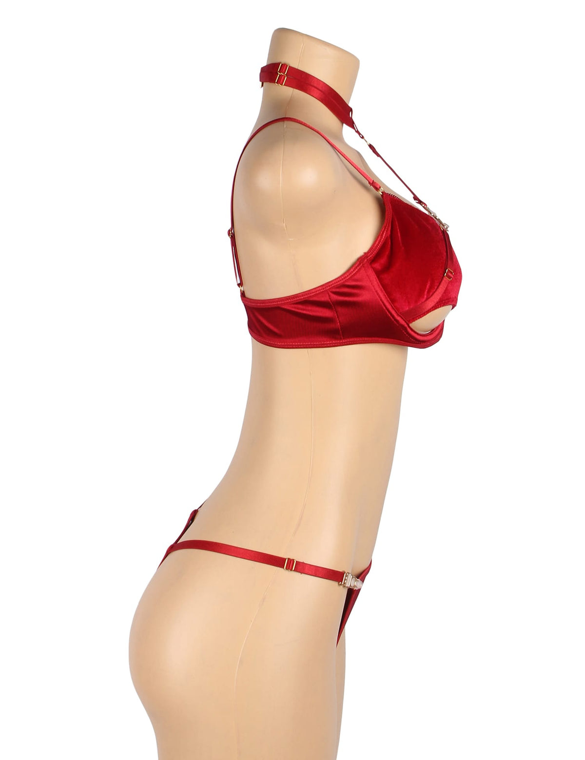 YesX Plus Size Hollow Cut Halter Bra Lingerie Set Up To 2XL Red