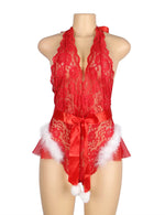YesX Christmas Lace Halter Neck Teddy Red
