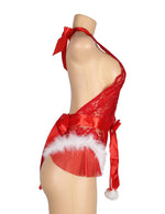 YesX Christmas Lace Halter Neck Teddy Red