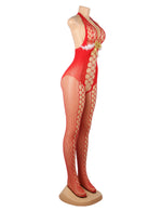 YesX Christmas Fluffy Bodystocking One Size Red