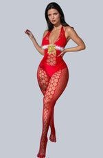 YesX Christmas Fluffy Bodystocking One Size Red