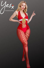 YesX Christmas Fluffy Bodystocking One Size Red