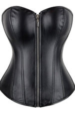 YesX Leather-Look Zip-Up Corset Adjustable Lace-Up Back Up to 4XL Black
