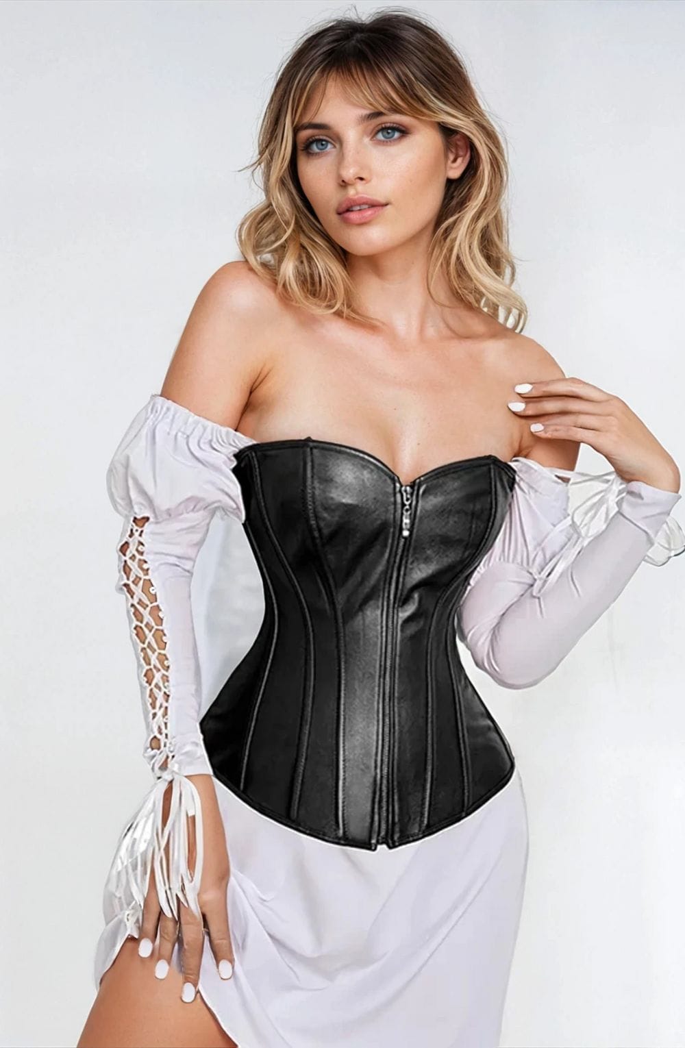 YesX Leather-Look Zip-Up Corset Adjustable Lace-Up Back Up to 4XL Black