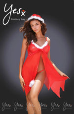 YesX 3 Piece Red/White Hat, Babydoll & Thong