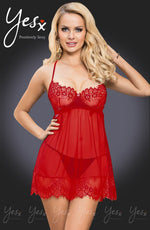 YesX Red Eyelet Lace Strappy Sheer Babydoll Set