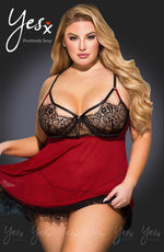 YesX Black Lace Bust Red Babydoll Plus Size Lingerie Set