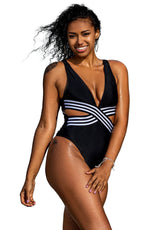 YesX Plunge Cut Out One Piece Swimsuit Black