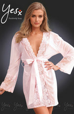 YesX Sheer Lace Trim Satin Belt Dressing Gown Pale Pink