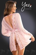 YesX Sheer Lace Trim Satin Belt Dressing Gown Pale Pink