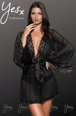 YesX Lace Edge Sheer Dressing Gown Black