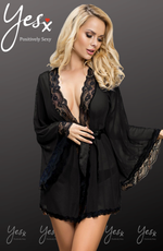 YesX Lace Edge Sheer Dressing Gown Black