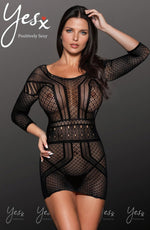 YesX Open Back Long Sleeve Bodystocking One Size Black