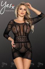 YesX Open Back Long Sleeve Bodystocking One Size Black