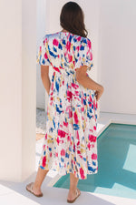 Abstract Print Short Puff Sleeve Tiered Maxi Dress