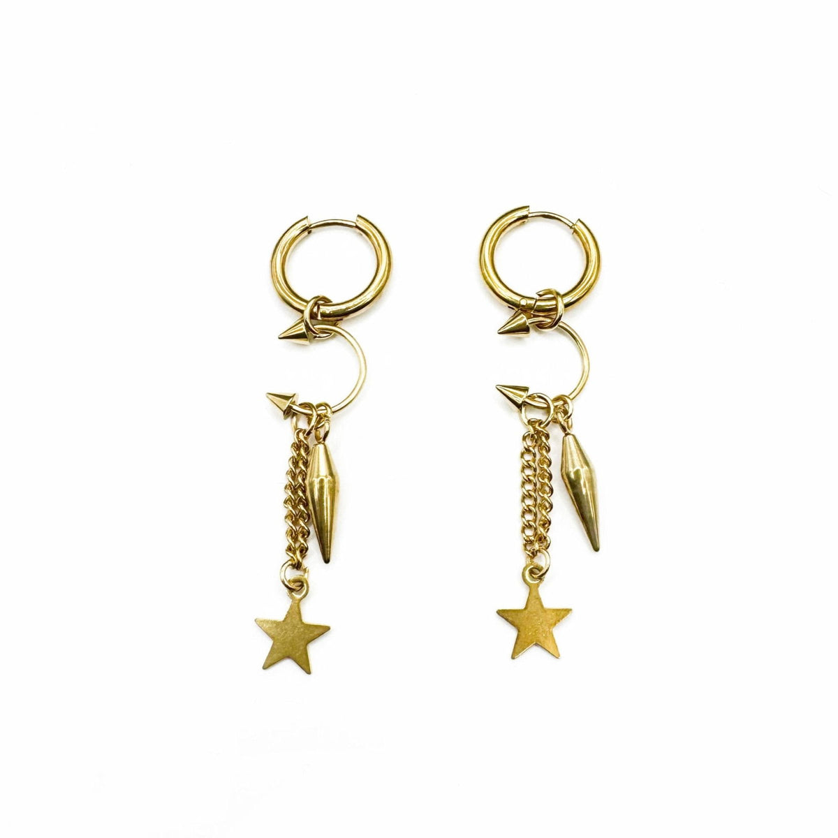 Aelin Luxe 18k Gold Plated Statement Dangle Star Charm Hoop Earrings