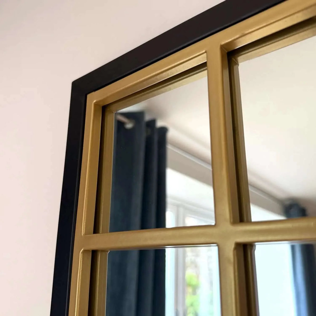 Aimi - Full Length Black & Gold Metal Rectangle Window Mirror - 180cm x 105cm.