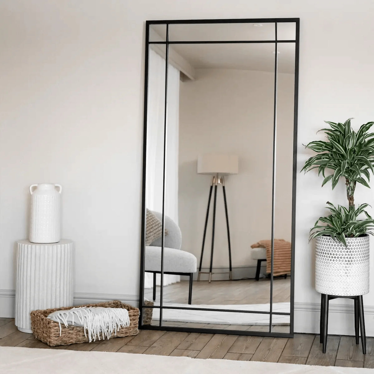 Aimi - Full Length Black Metal Rectangle Window Mirror - 180cm x 90cm