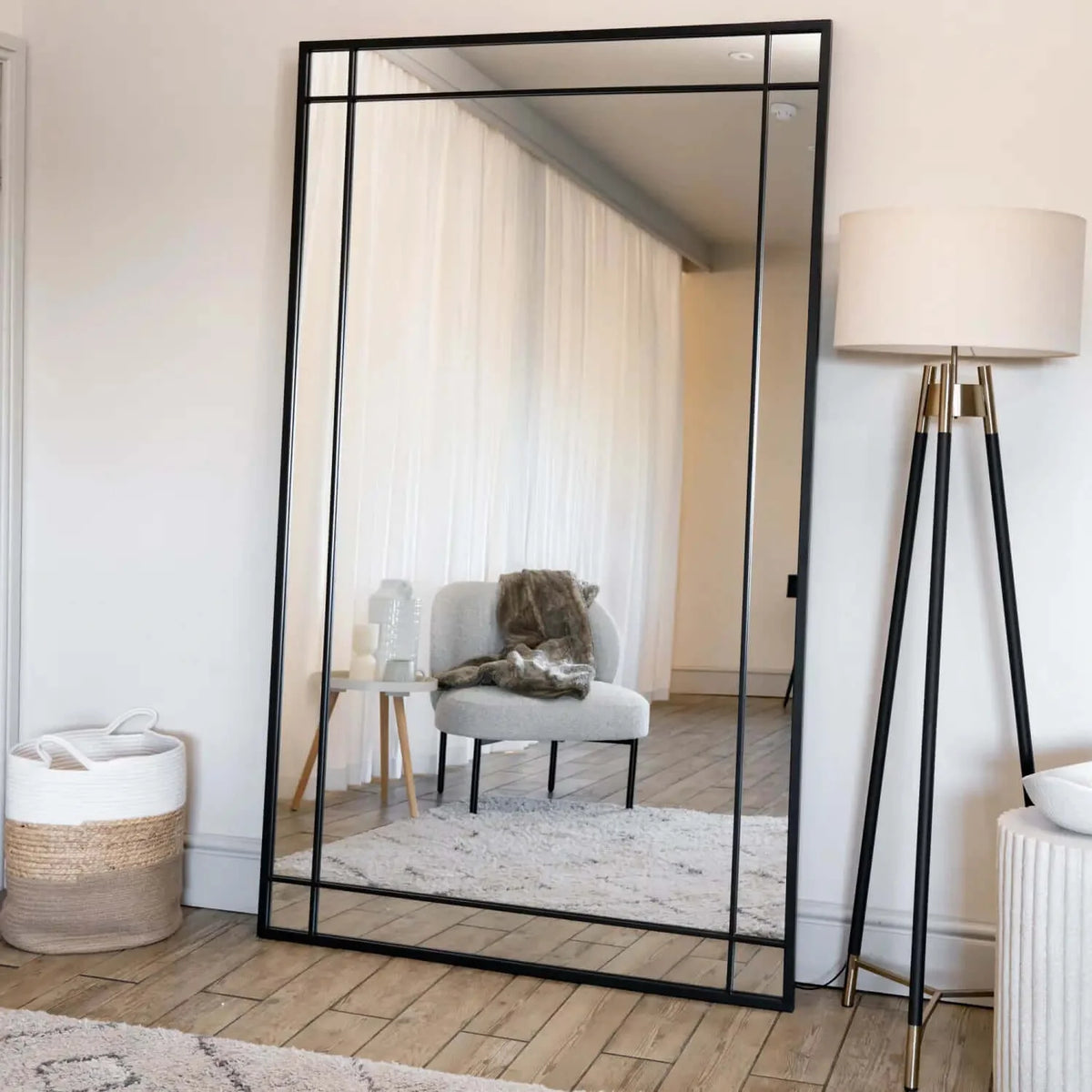 Aimi - Full Length Black Metal Rectangle Window Mirror - 200cm x 120cm