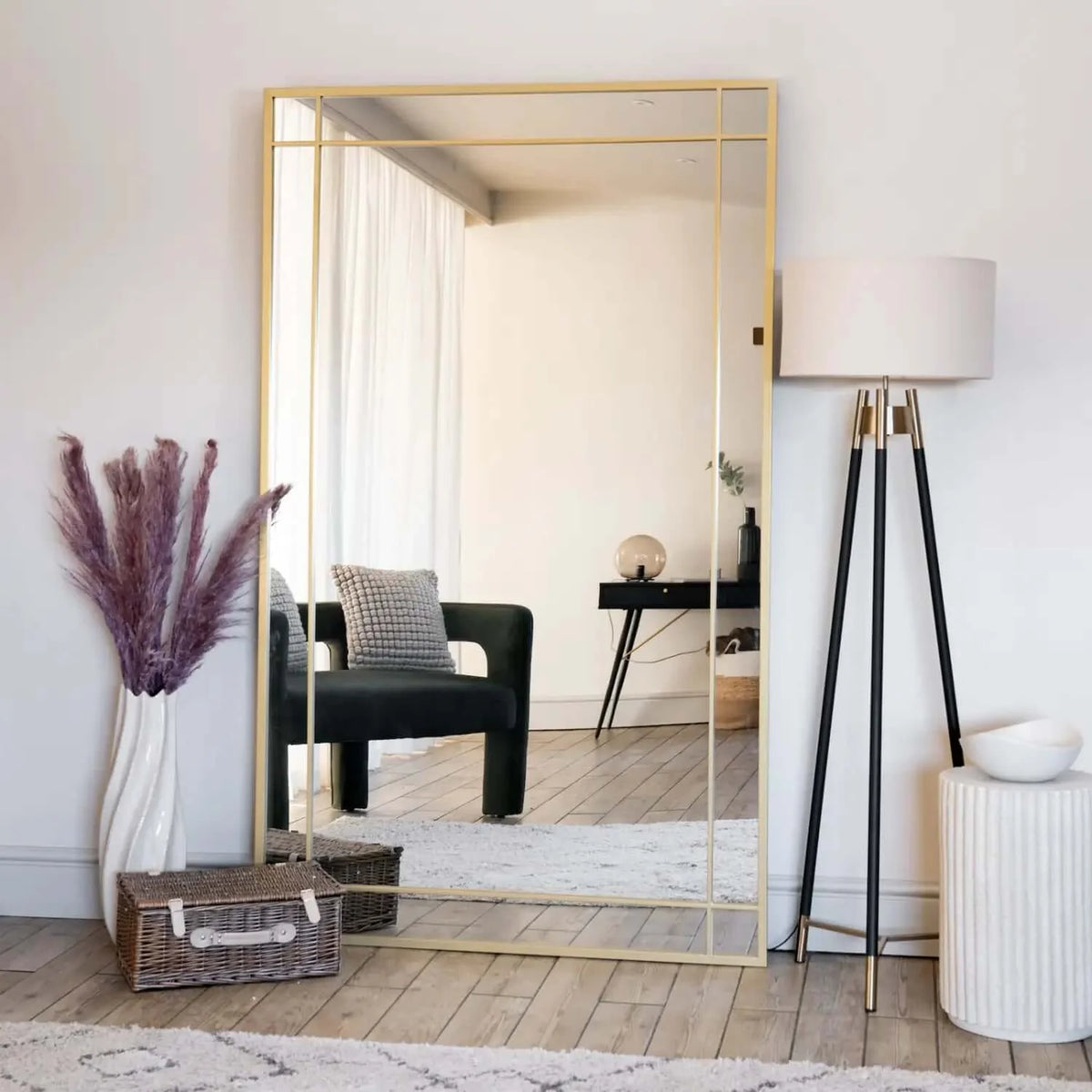 Aimi - Full Length Gold Metal Rectangle Window Mirror - 180cm x 105cm.