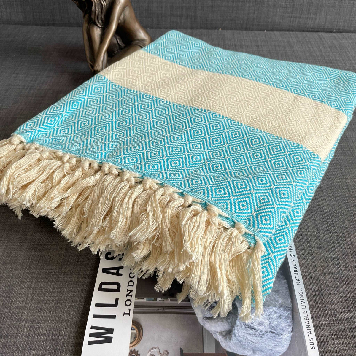 Alicia King Size Cotton Bed Throw XL Teal