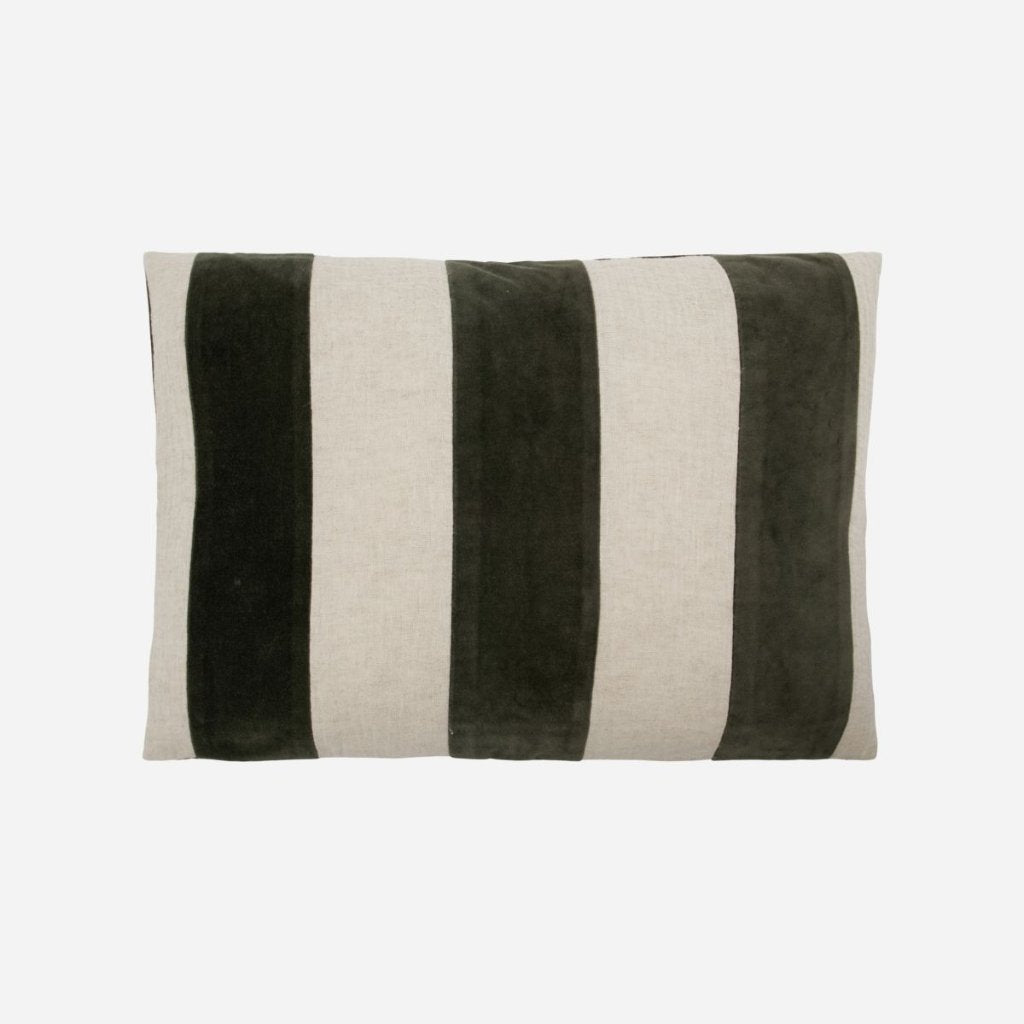 Amber Linen Velvet Handmade Cushion in Striped Green & Cream