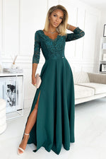 Numoco Amber Long Maxi Occasion Lace Top Dress | 10 Colours green