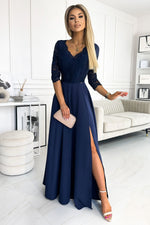 Numoco Amber Long Maxi Occasion Lace Top Dress | 10 Colours navy blue