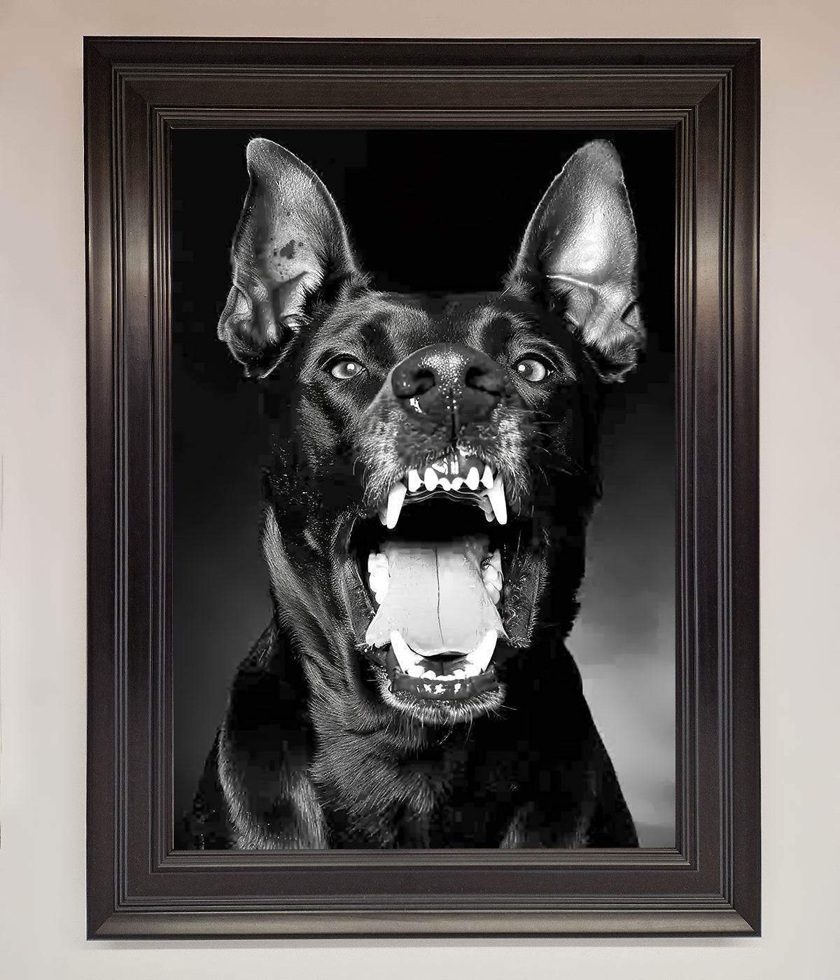 Angry Doberman Dog Framed Wall Art Matt Black