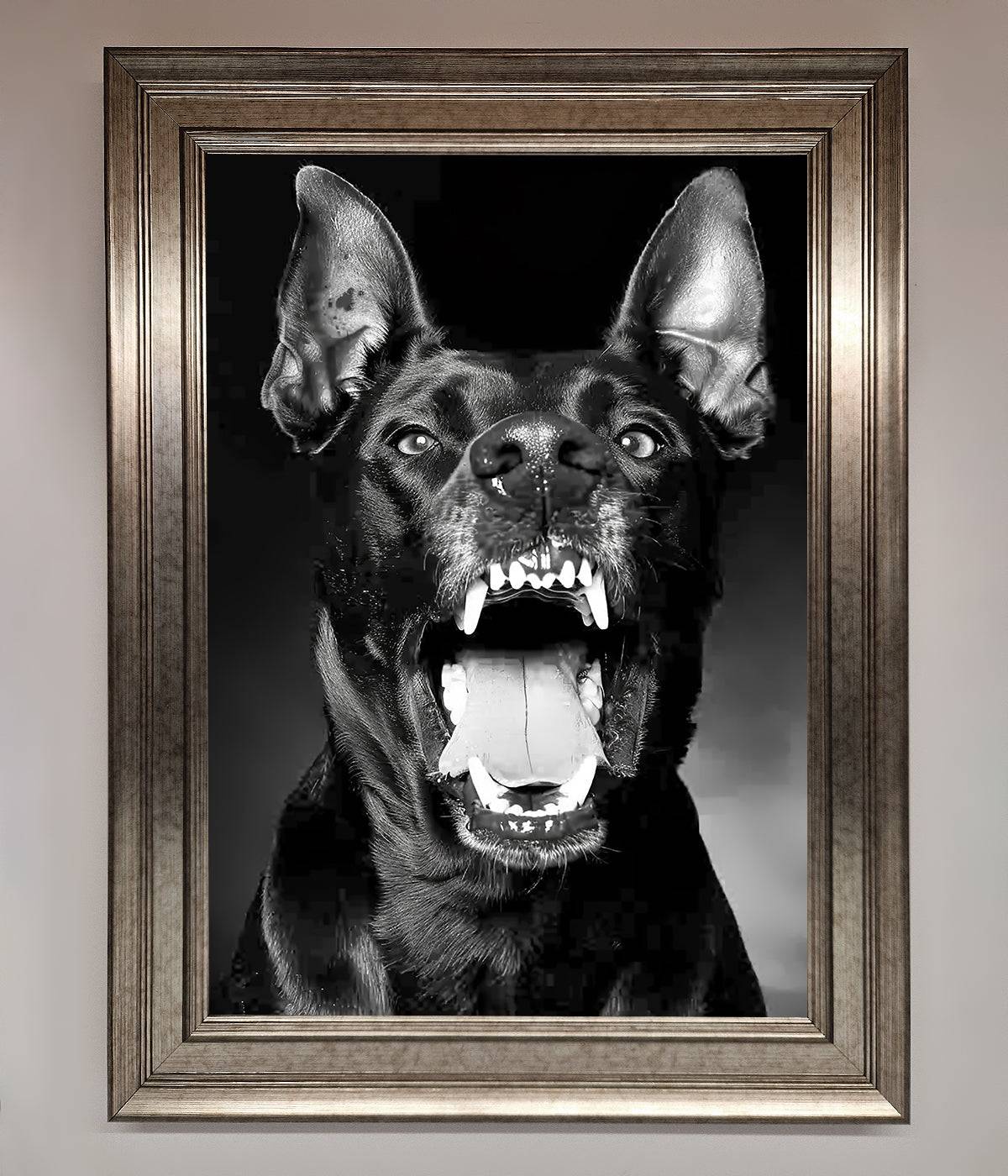 Angry Doberman Dog Framed Wall Art Silver