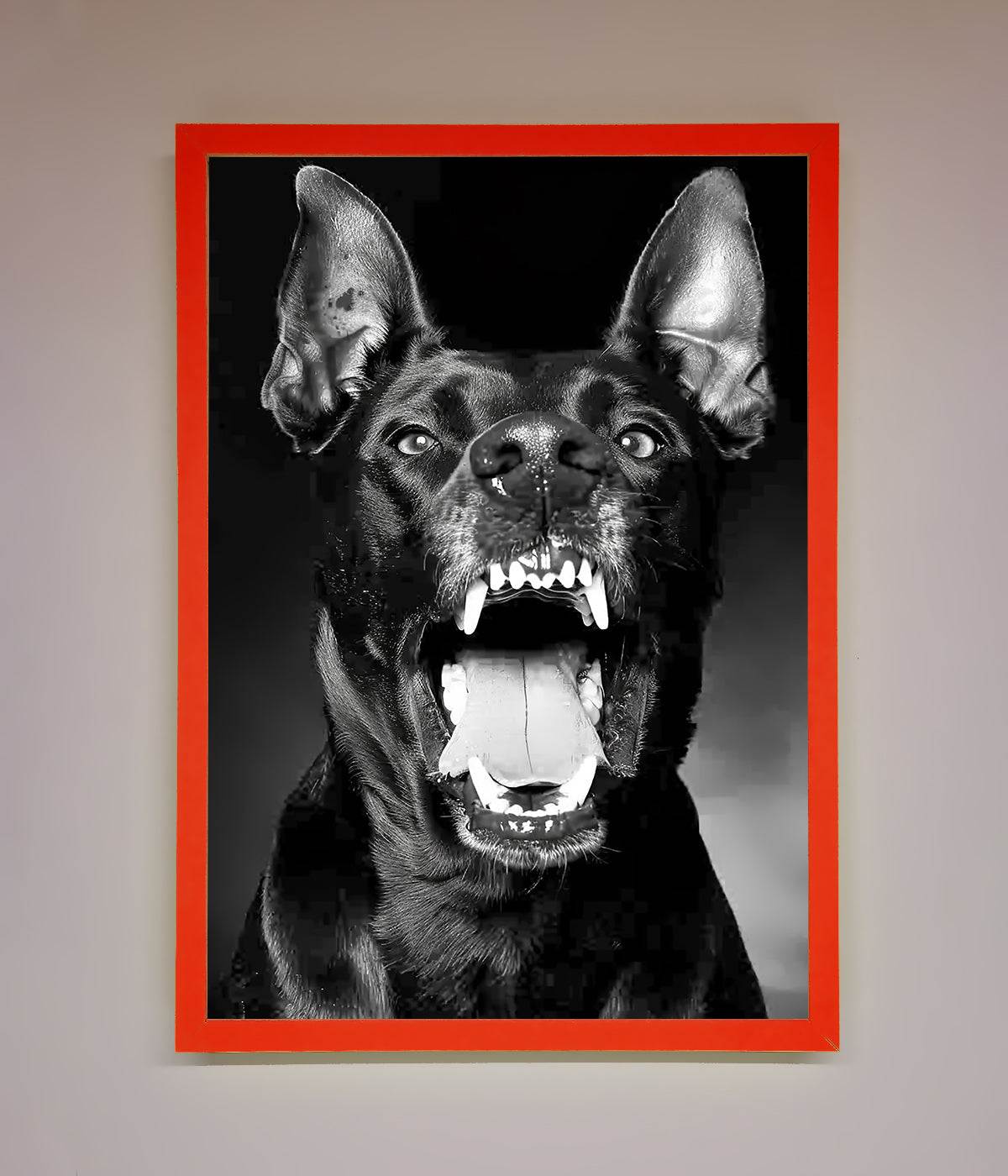 Angry Doberman Dog Framed Wall Art Neon Red