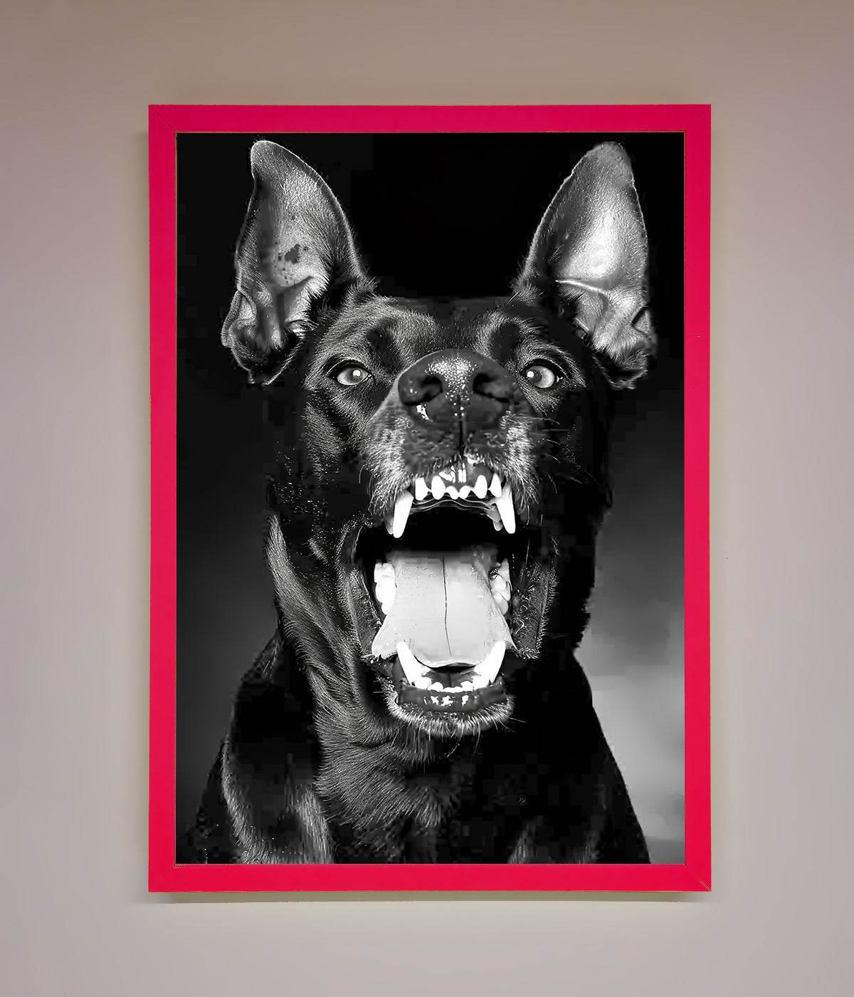 Angry Doberman Dog Framed Wall Art Neon Pink