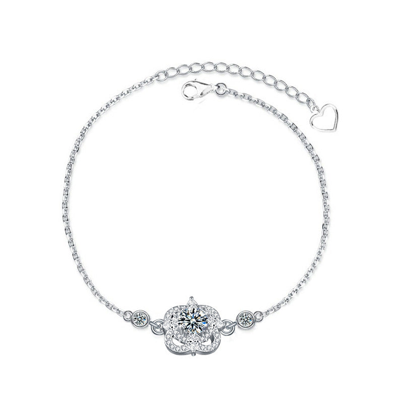 Aoife 925 Sterling Silver Diamond Four Leaf Clover Bracelet