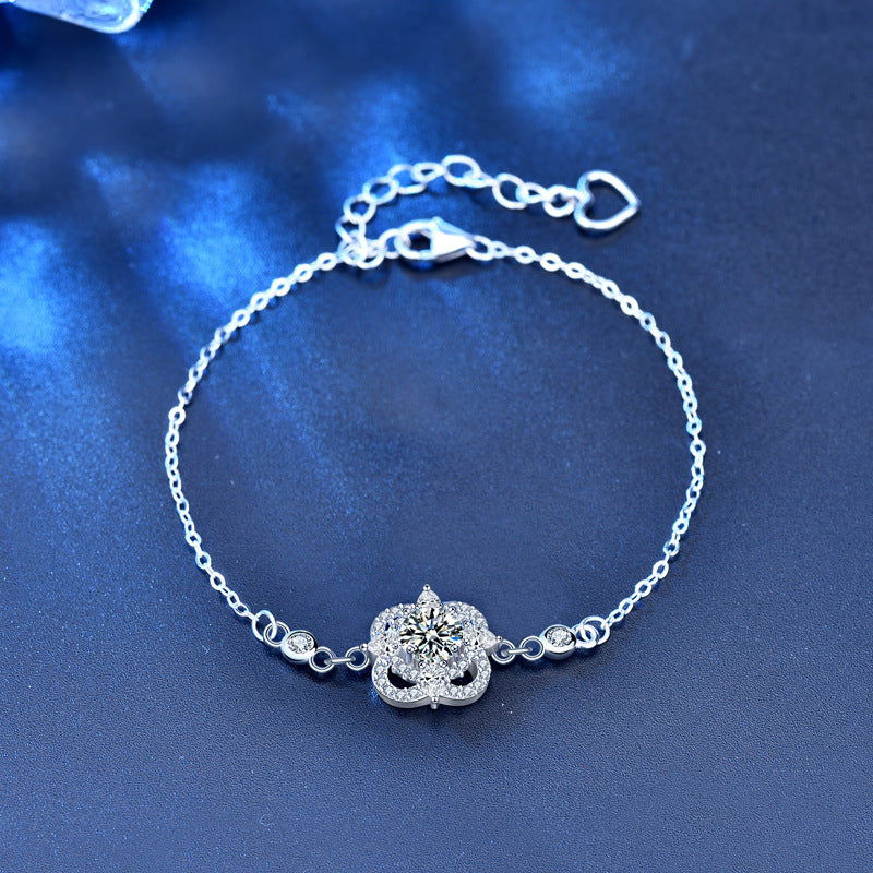 Aoife 925 Sterling Silver Diamond Four Leaf Clover Bracelet