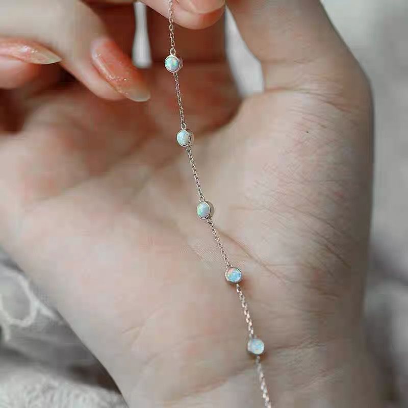 Aria 925 Sterling Silver Plated Dainty Opal Gem Bracelet Silver