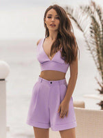 Asymmetric Strap Top High Waist Shorts Shorts & Top Co-ord Set Purple