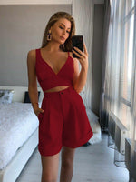 Asymmetric Strap Top High Waist Shorts Shorts & Top Co-ord Set Wine Red