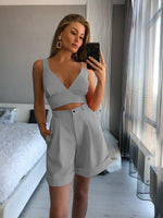 Asymmetric Strap Top High Waist Shorts Shorts & Top Co-ord Set Grey
