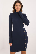 AT Knitted Half-Turtleneck Pencil Daydress with Decorative Buttons navy blue