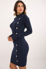 AT Knitted Half-Turtleneck Pencil Daydress with Decorative Buttons